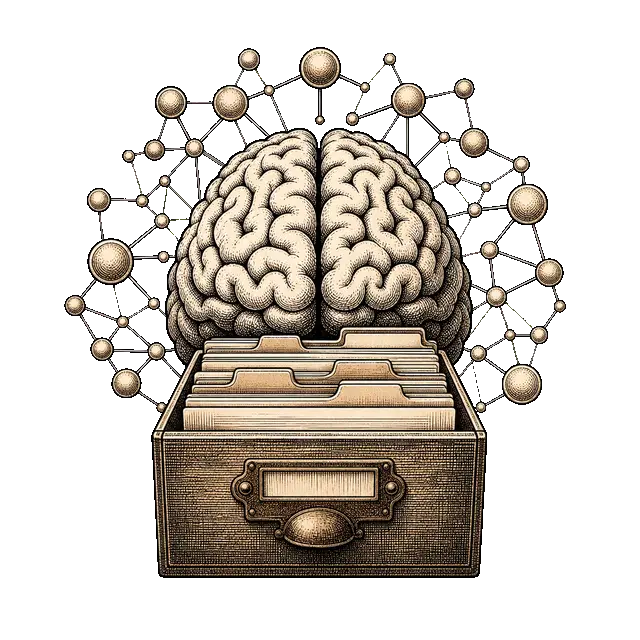 Baker Street Index product icon showing a knowledge archive and networked brain